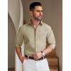 imageCOOFANDY Mens Long Sleeve Button Down Shirt Wrinkle Free Untucked Dress Shirt Casual Denim ShirtLight Khaki