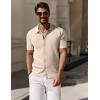 imageCOOFANDY Mens Vintage Knit Shirt Short Sleeve Button Down Polo Shirts for Summer Casual ampamp VacationApricot