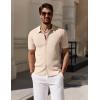 imageCOOFANDY Mens Vintage Knit Shirt Short Sleeve Button Down Polo Shirts for Summer Casual ampamp VacationApricot