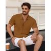 imageCOOFANDY Mens Vintage Knit Shirt Short Sleeve Button Down Polo Shirts for Summer Casual ampamp VacationBrown