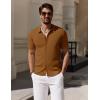 imageCOOFANDY Mens Vintage Knit Shirt Short Sleeve Button Down Polo Shirts for Summer Casual ampamp VacationBrown