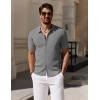 imageCOOFANDY Mens Vintage Knit Shirt Short Sleeve Button Down Polo Shirts for Summer Casual ampamp VacationDark Grey