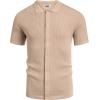 imageCOOFANDY Mens Vintage Knit Shirt Short Sleeve Button Down Polo Shirts for Summer Casual ampamp VacationKhaki