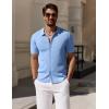 imageCOOFANDY Mens Vintage Knit Shirt Short Sleeve Button Down Polo Shirts for Summer Casual ampamp VacationLight Blue