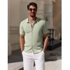 imageCOOFANDY Mens Vintage Knit Shirt Short Sleeve Button Down Polo Shirts for Summer Casual ampamp VacationLight Green