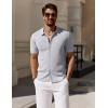 imageCOOFANDY Mens Vintage Knit Shirt Short Sleeve Button Down Polo Shirts for Summer Casual ampamp VacationLight Grey