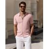 imageCOOFANDY Mens Vintage Knit Shirt Short Sleeve Button Down Polo Shirts for Summer Casual ampamp VacationPink