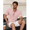 imageCOOFANDY Mens Vintage Knit Shirt Short Sleeve Button Down Polo Shirts for Summer Casual ampamp VacationPink