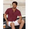 imageCOOFANDY Mens Vintage Knit Shirt Short Sleeve Button Down Polo Shirts for Summer Casual ampamp VacationWine Red