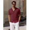 imageCOOFANDY Mens Vintage Knit Shirt Short Sleeve Button Down Polo Shirts for Summer Casual ampamp VacationWine Red