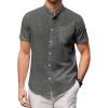 imageCOOFANDY Mens Banded Collar Beach Shirt Cotton Linen Casual Button Down Short Sleeve Shirts Black