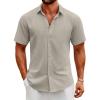 imageCOOFANDY Mens Button Down Shirts Short Sleeve Casual Cotton Shirts Summer Beach Wedding ShirtsLight Grey