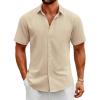 imageCOOFANDY Mens Button Down Shirts Short Sleeve Casual Cotton Shirts Summer Beach Wedding ShirtsLight Khaki