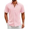 imageCOOFANDY Mens Button Down Shirts Short Sleeve Casual Cotton Shirts Summer Beach Wedding ShirtsLight Pink