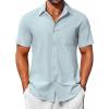 imageCOOFANDY Mens Button Down Short Sleeve Shirts Casual Cotton Shirts Summer Beach Shirt with PocketLight Blue