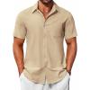 imageCOOFANDY Mens Button Down Short Sleeve Shirts Casual Cotton Shirts Summer Beach Shirt with PocketLight Khaki