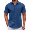 imageCOOFANDY Mens Casual Button Down Shirts Short Sleeve Summer Untucked Dress Shirt with PocketDeep Blue