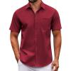 imageCOOFANDY Mens Casual Button Down Shirts Short Sleeve Summer Untucked Dress Shirt with PocketWine Red