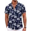 imageCOOFANDY Mens Hawaiian Shirts Short Sleeve Casual Button Down Beach Vacation Summer ShirtNavy Bluewhite Tree