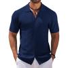 imageCOOFANDY Mens Knit Short Sleeve Shirt Casual Button Down Shirt Vintage Fashion Polo Shirts Crochet Summer Beach ShirtsBlueviolet