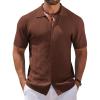 imageCOOFANDY Mens Knit Short Sleeve Shirt Casual Button Down Shirt Vintage Fashion Polo Shirts Crochet Summer Beach ShirtsBrown