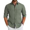 imageCOOFANDY Mens Long Sleeve Button Down Shirt Wrinkle Free Untucked Dress Shirt Casual Denim ShirtArmy Green