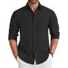 imageCOOFANDY Mens Long Sleeve Button Down Shirt Wrinkle Free Untucked Dress Shirt Casual Denim ShirtBlack