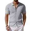 imageCOOFANDY Mens Vintage Knit Shirt Short Sleeve Button Down Polo Shirts for Summer Casual ampamp VacationLight Grey