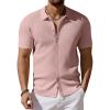 imageCOOFANDY Mens Vintage Knit Shirt Short Sleeve Button Down Polo Shirts for Summer Casual ampamp VacationPink