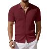 imageCOOFANDY Mens Vintage Knit Shirt Short Sleeve Button Down Polo Shirts for Summer Casual ampamp VacationWine Red
