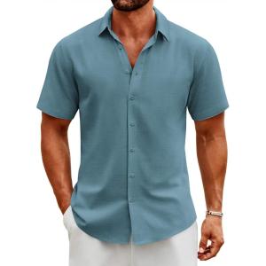 imageCOOFANDY Mens Button Down Shirts Short Sleeve Casual Cotton Shirts Summer Beach Wedding ShirtsDark Blue