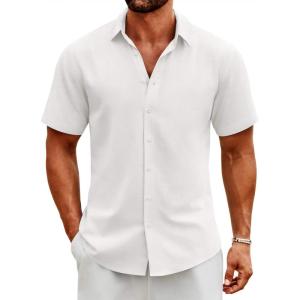 imageCOOFANDY Mens Button Down Shirts Short Sleeve Casual Cotton Shirts Summer Beach Wedding ShirtsWhite