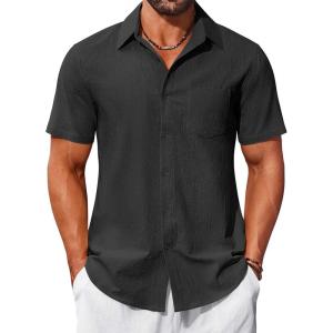 imageCOOFANDY Mens Button Down Short Sleeve Shirts Casual Cotton Shirts Summer Beach Shirt with PocketBlack