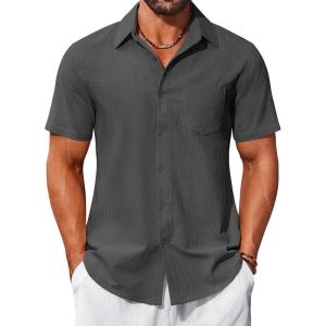 imageCOOFANDY Mens Button Down Short Sleeve Shirts Casual Cotton Shirts Summer Beach Shirt with PocketGray