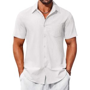 imageCOOFANDY Mens Button Down Short Sleeve Shirts Casual Cotton Shirts Summer Beach Shirt with PocketWhite