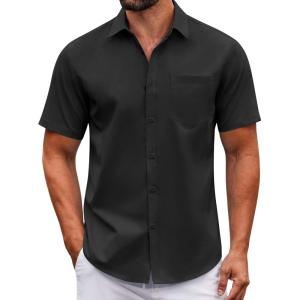 imageCOOFANDY Mens Casual Button Down Shirts Short Sleeve Summer Untucked Dress Shirt with PocketBlack