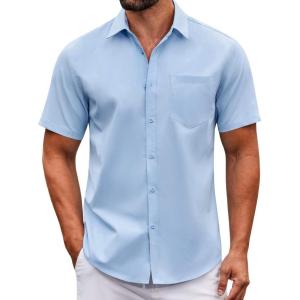 imageCOOFANDY Mens Casual Button Down Shirts Short Sleeve Summer Untucked Dress Shirt with PocketBlue