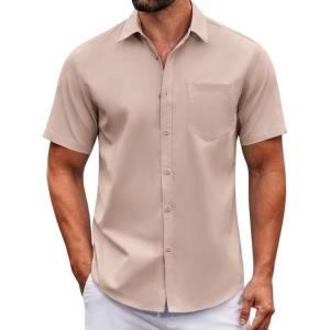 imageCOOFANDY Mens Casual Button Down Shirts Short Sleeve Summer Untucked Dress Shirt with PocketKhaki