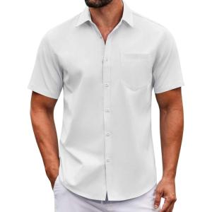 imageCOOFANDY Mens Casual Button Down Shirts Short Sleeve Summer Untucked Dress Shirt with PocketWhite