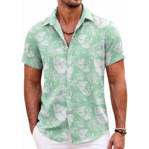 imageCOOFANDY Mens Hawaiian Shirts Short Sleeve Casual Button Down Beach Vacation Summer ShirtGreenpalm Leave
