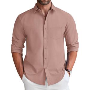 imageCOOFANDY Mens Long Sleeve Button Down Shirt Wrinkle Free Untucked Dress Shirt Casual Denim ShirtDusty Pink