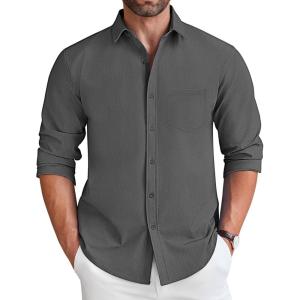 imageCOOFANDY Mens Long Sleeve Button Down Shirt Wrinkle Free Untucked Dress Shirt Casual Denim ShirtGrey
