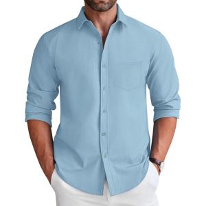 imageCOOFANDY Mens Long Sleeve Button Down Shirt Wrinkle Free Untucked Dress Shirt Casual Denim ShirtSky Blue