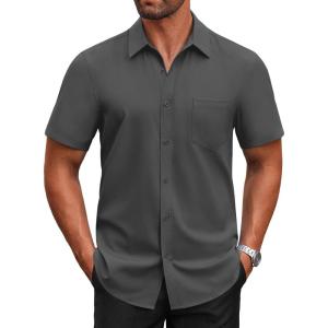 imageCOOFANDY Mens Short Sleeve Button Down Shirts Casual Dress Shirts for Men Untucked Shirt with PocketDark Grey