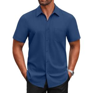 imageCOOFANDY Mens Short Sleeve Button Down Shirts Casual Dress Shirts for Men Untucked Shirt with PocketNavy