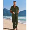 imageCOOFANDY Mens 2 Piece Casual Beach Outfits Short Sleeve Button Down Shirts Summer Loose Pant Sets Vacation Walking OutfitsArmy Green