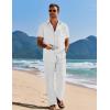 imageCOOFANDY Mens 2 Piece Casual Beach Outfits Short Sleeve Button Down Shirts Summer Loose Pant Sets Vacation Walking OutfitsAwhite