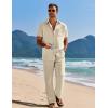 imageCOOFANDY Mens 2 Piece Casual Beach Outfits Short Sleeve Button Down Shirts Summer Loose Pant Sets Vacation Walking OutfitsBeige