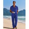 imageCOOFANDY Mens 2 Piece Casual Beach Outfits Short Sleeve Button Down Shirts Summer Loose Pant Sets Vacation Walking OutfitsDark Blue