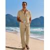 imageCOOFANDY Mens 2 Piece Casual Beach Outfits Short Sleeve Button Down Shirts Summer Loose Pant Sets Vacation Walking OutfitsKhaki